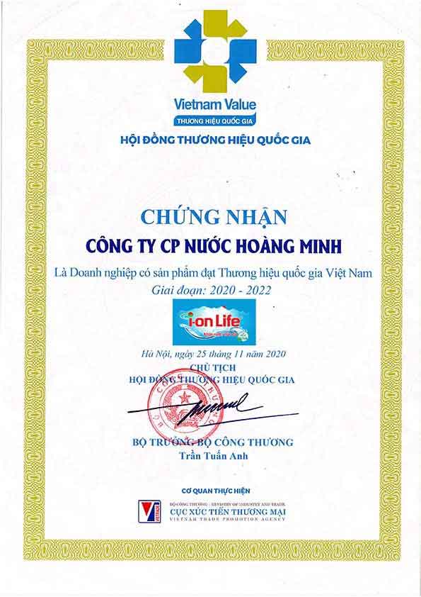 giấy chứng nhận Ion Life